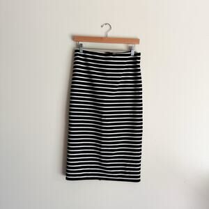 Loft Black + White Striped Form Fitting Pencil Skirt - Small